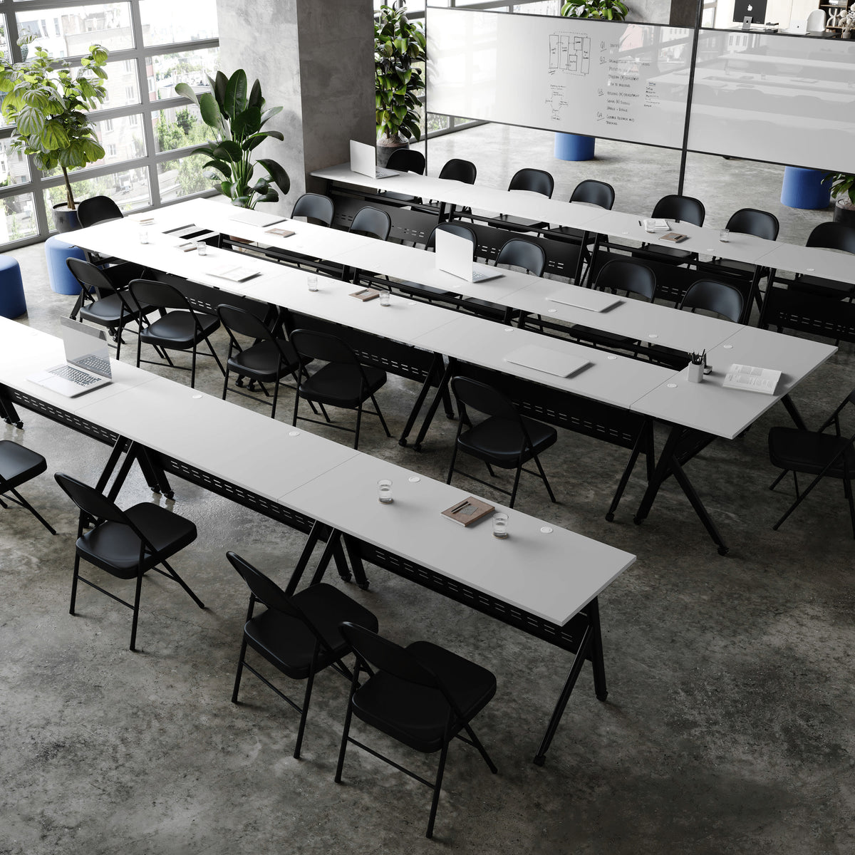 Gray Top/Black Frame |#| Commercial Nesting Flip Training Table with Steel Frame and Y-Legs in Gray/Black