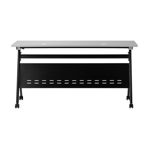 Gray Top/Black Frame |#| Commercial Nesting Flip Training Table with Steel Frame and Y-Legs in Gray/Black