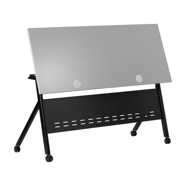 Gray Top/Black Frame |#| Commercial Nesting Flip Training Table with Steel Frame and Y-Legs in Gray/Black
