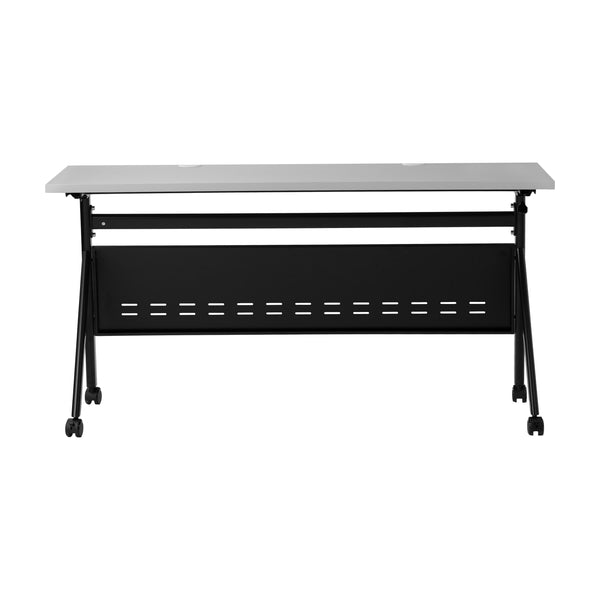 Gray Top/Black Frame |#| Commercial Nesting Flip Training Table with Steel Frame and Y-Legs in Gray/Black
