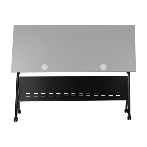 Gray Top/Black Frame |#| Commercial Nesting Flip Training Table with Steel Frame and Y-Legs in Gray/Black