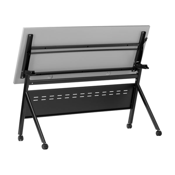 Gray Top/Black Frame |#| Commercial Nesting Flip Training Table with Steel Frame and Y-Legs in Gray/Black