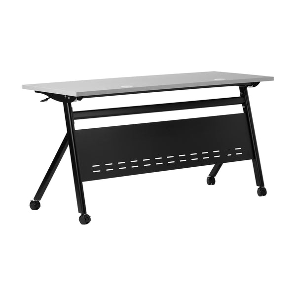 Gray Top/Black Frame |#| Commercial Nesting Flip Training Table with Steel Frame and Y-Legs in Gray/Black