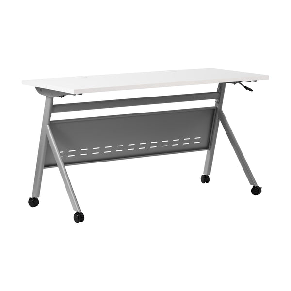 White Top/Gray Frame |#| Commercial Nesting Flip Training Table with Steel Frame and Y-Legs in White/Gray