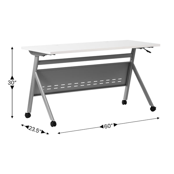 White Top/Gray Frame |#| Commercial Nesting Flip Training Table with Steel Frame and Y-Legs in White/Gray