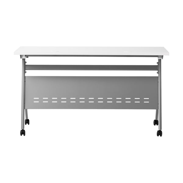 White Top/Gray Frame |#| Commercial Nesting Flip Training Table with Steel Frame and Y-Legs in White/Gray