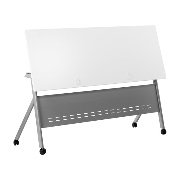 White Top/Gray Frame |#| Commercial Nesting Flip Training Table with Steel Frame and Y-Legs in White/Gray