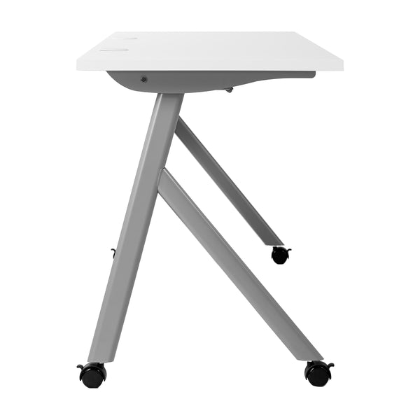 White Top/Gray Frame |#| Commercial Nesting Flip Training Table with Steel Frame and Y-Legs in White/Gray