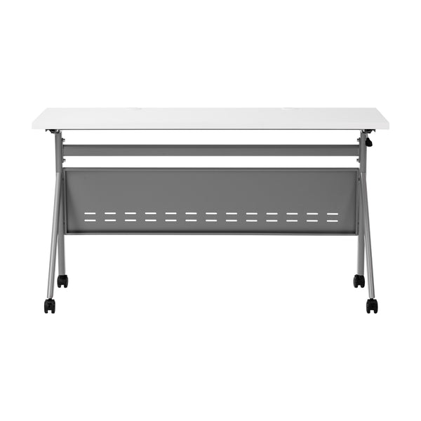 White Top/Gray Frame |#| Commercial Nesting Flip Training Table with Steel Frame and Y-Legs in White/Gray