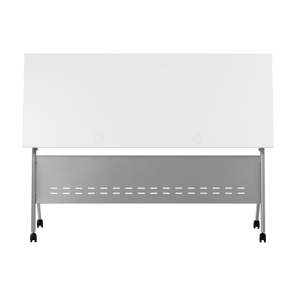 White Top/Gray Frame |#| Commercial Nesting Flip Training Table with Steel Frame and Y-Legs in White/Gray