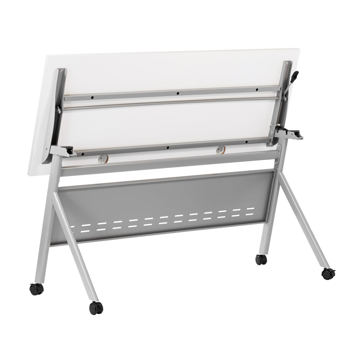 White Top/Gray Frame |#| Commercial Nesting Flip Training Table with Steel Frame and Y-Legs in White/Gray