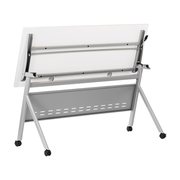 White Top/Gray Frame |#| Commercial Nesting Flip Training Table with Steel Frame and Y-Legs in White/Gray