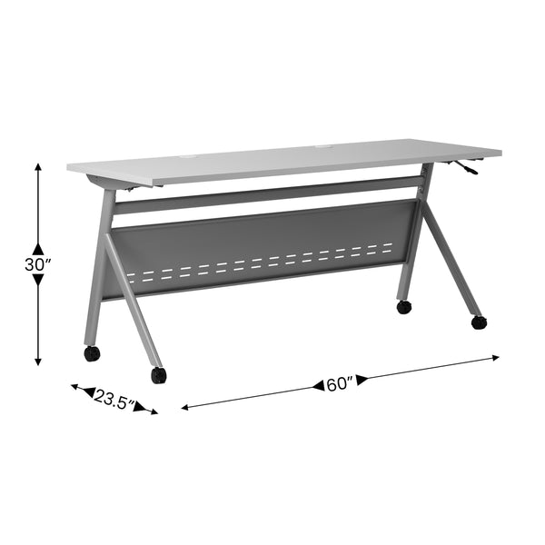 Gray Top/Gray Frame |#| Commercial Nesting Flip Training Table with Steel Frame and Y-Legs in Gray