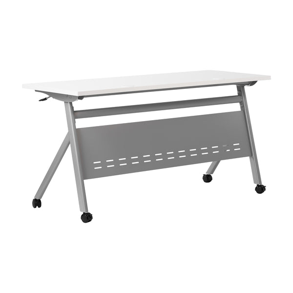 White Top/Gray Frame |#| Commercial Nesting Flip Training Table with Steel Frame and Y-Legs in White/Gray
