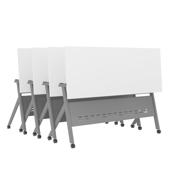 White Top/Gray Frame |#| Commercial Nesting Flip Training Table with Steel Frame and Y-Legs in White/Gray