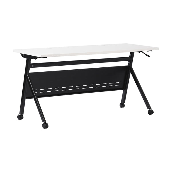 White Top/Black Frame |#| Commercial Nesting Flip Training Table with Steel Frame and Y-Legs in White/Blk