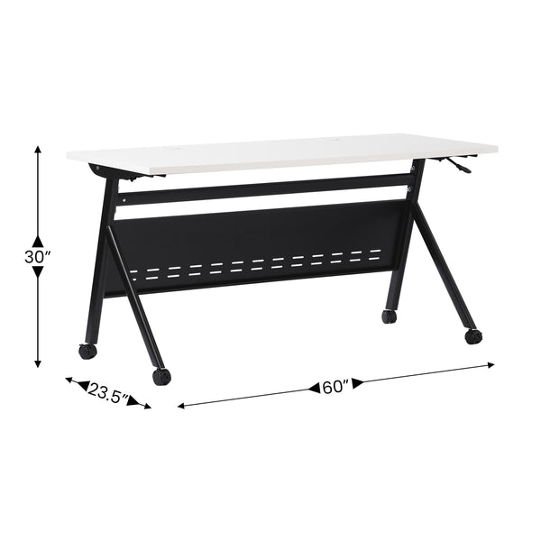 White Top/Black Frame |#| Commercial Nesting Flip Training Table with Steel Frame and Y-Legs in White/Blk