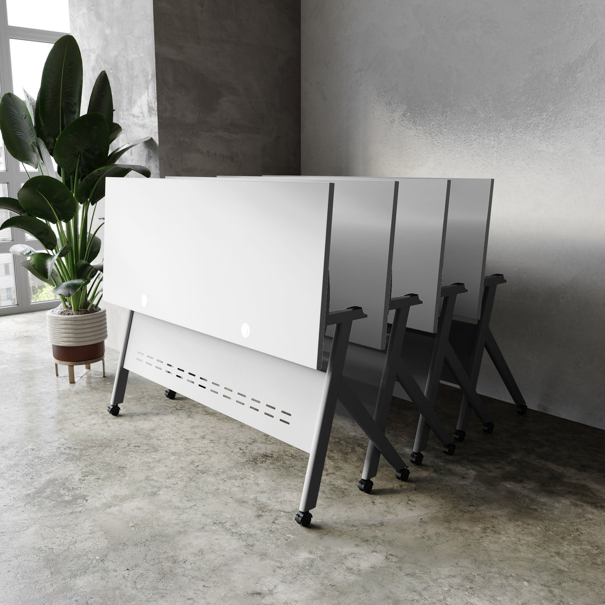Gray Top/Gray Frame |#| Commercial Nesting Flip Training Table with Steel Frame and Y-Legs in Gray