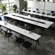 White Top/Black Frame |#| Commercial Nesting Flip Training Table with Steel Frame and Y-Legs in White/Blk