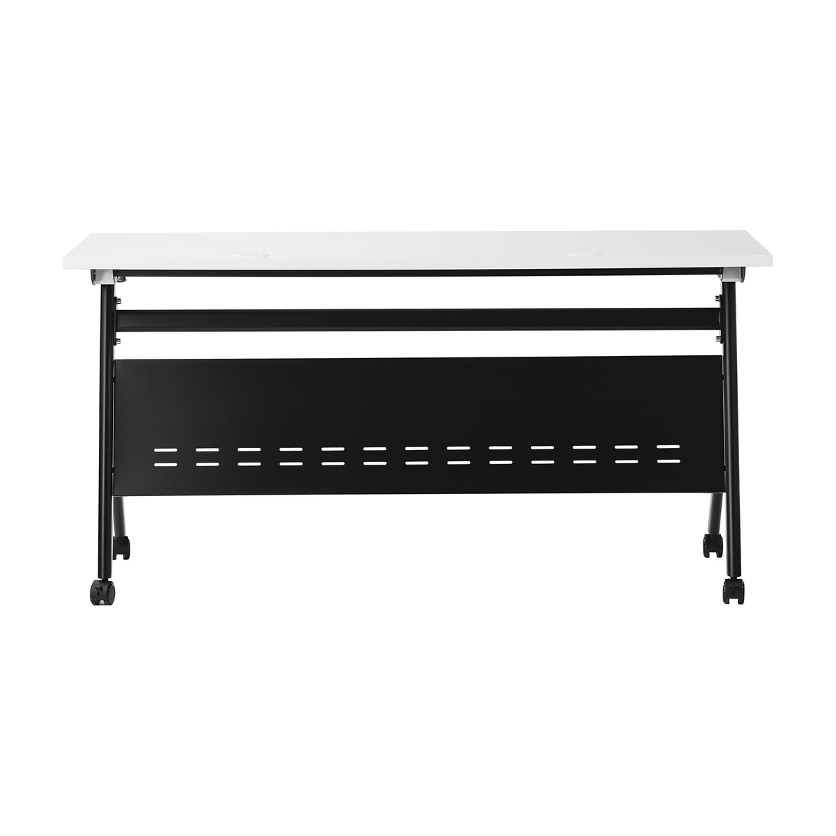 White Top/Black Frame |#| Commercial Nesting Flip Training Table with Steel Frame and Y-Legs in White/Blk
