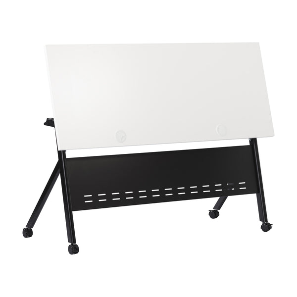 White Top/Black Frame |#| Commercial Nesting Flip Training Table with Steel Frame and Y-Legs in White/Blk