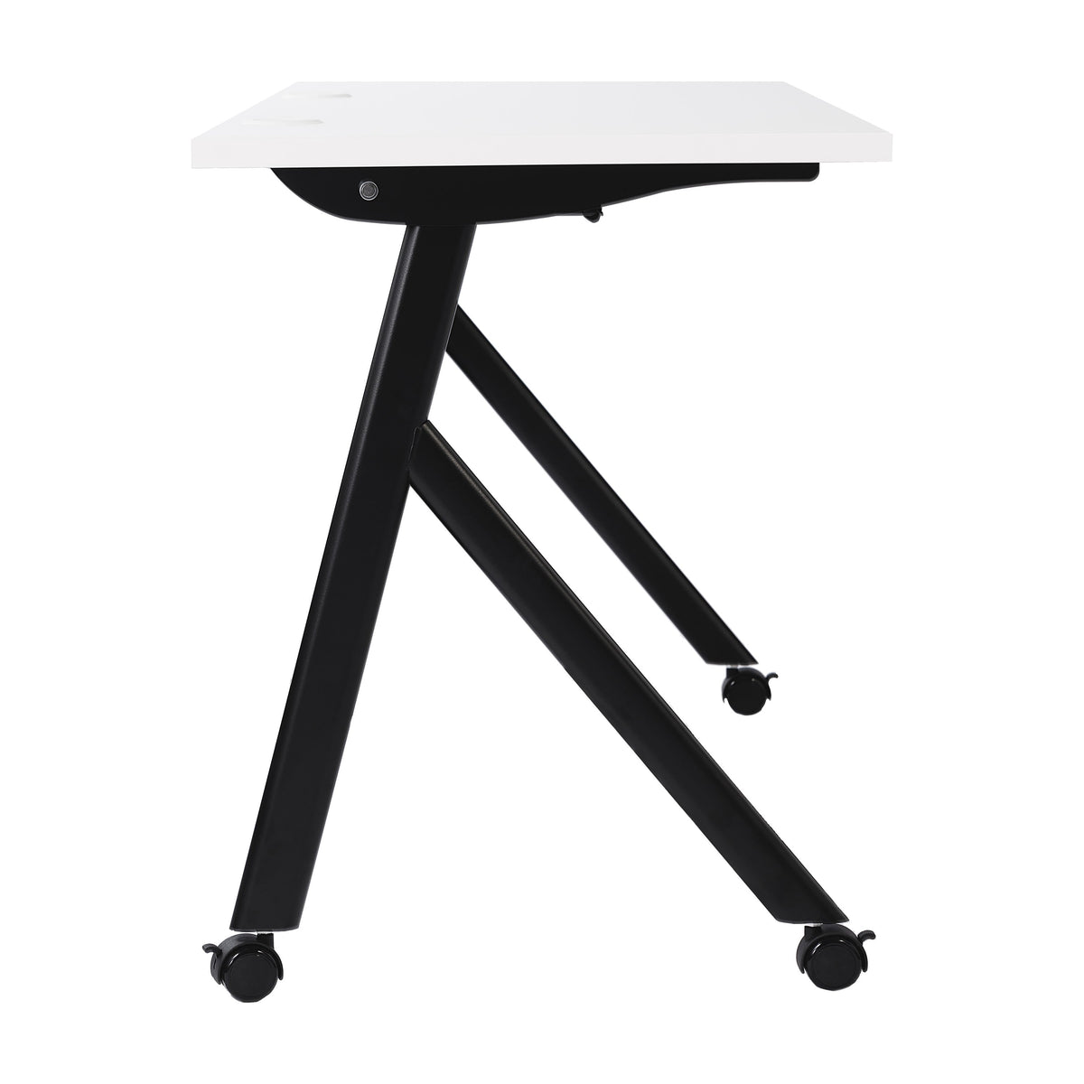 White Top/Black Frame |#| Commercial Nesting Flip Training Table with Steel Frame and Y-Legs in White/Blk