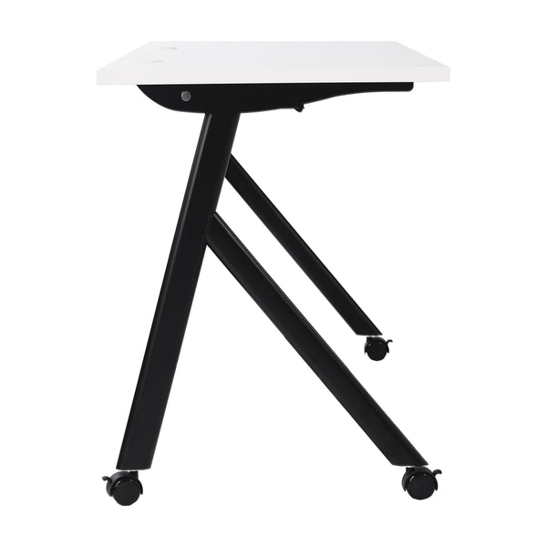 White Top/Black Frame |#| Commercial Nesting Flip Training Table with Steel Frame and Y-Legs in White/Blk