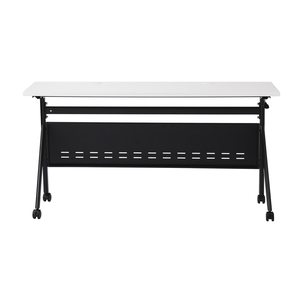 White Top/Black Frame |#| Commercial Nesting Flip Training Table with Steel Frame and Y-Legs in White/Blk