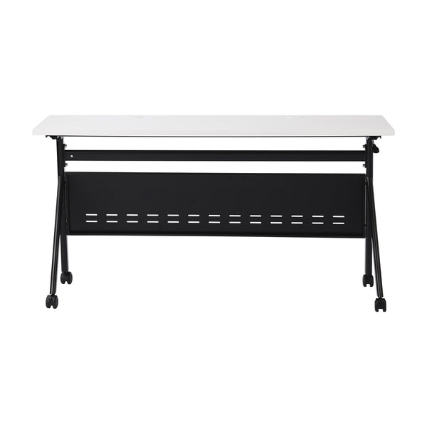 White Top/Black Frame |#| Commercial Nesting Flip Training Table with Steel Frame and Y-Legs in White/Blk