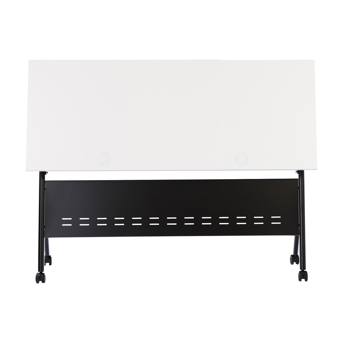 White Top/Black Frame |#| Commercial Nesting Flip Training Table with Steel Frame and Y-Legs in White/Blk