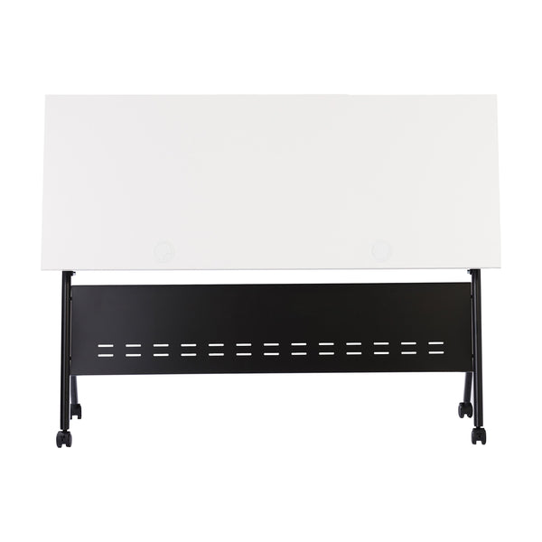 White Top/Black Frame |#| Commercial Nesting Flip Training Table with Steel Frame and Y-Legs in White/Blk