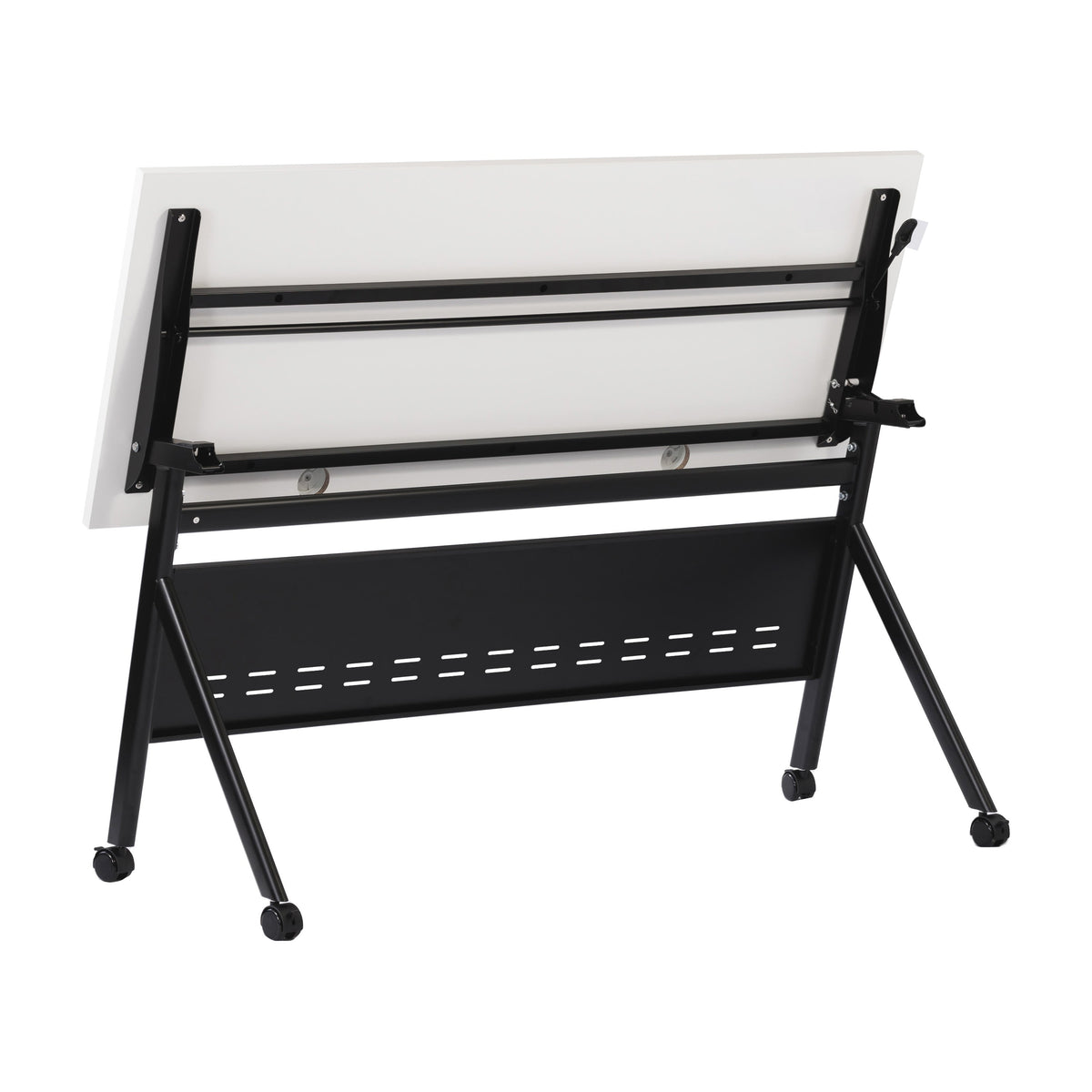 White Top/Black Frame |#| Commercial Nesting Flip Training Table with Steel Frame and Y-Legs in White/Blk