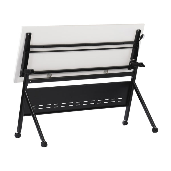 White Top/Black Frame |#| Commercial Nesting Flip Training Table with Steel Frame and Y-Legs in White/Blk