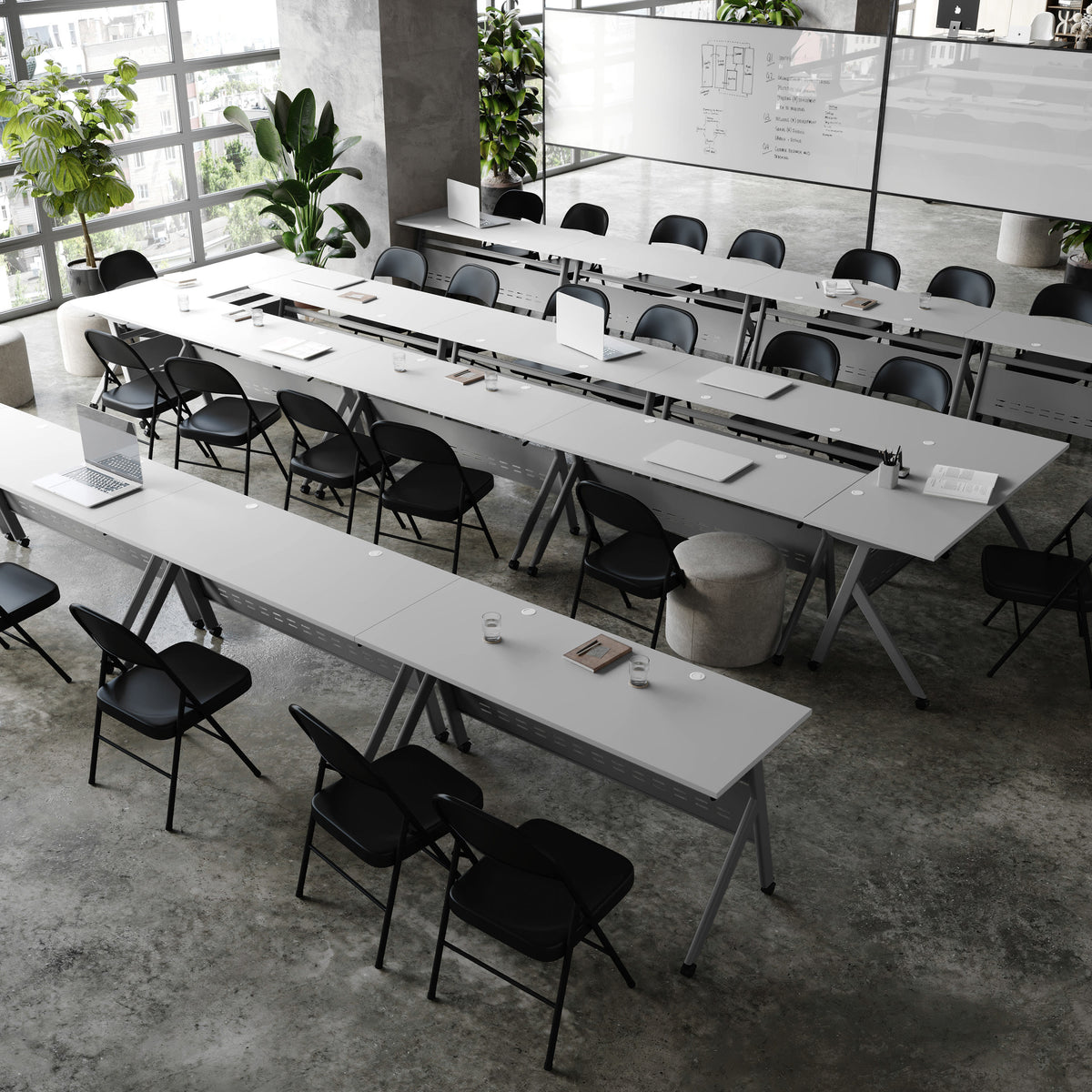 Gray Top/Gray Frame |#| Commercial Nesting Flip Training Table with Steel Frame and Y-Legs in Gray
