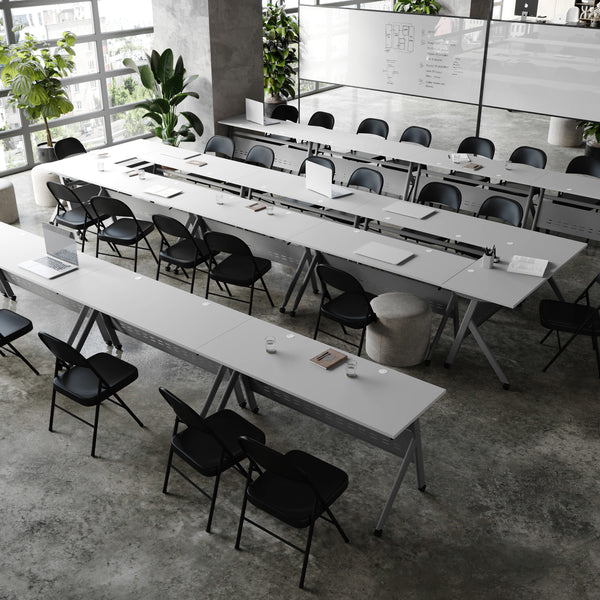 Gray Top/Gray Frame |#| Commercial Nesting Flip Training Table with Steel Frame and Y-Legs in Gray