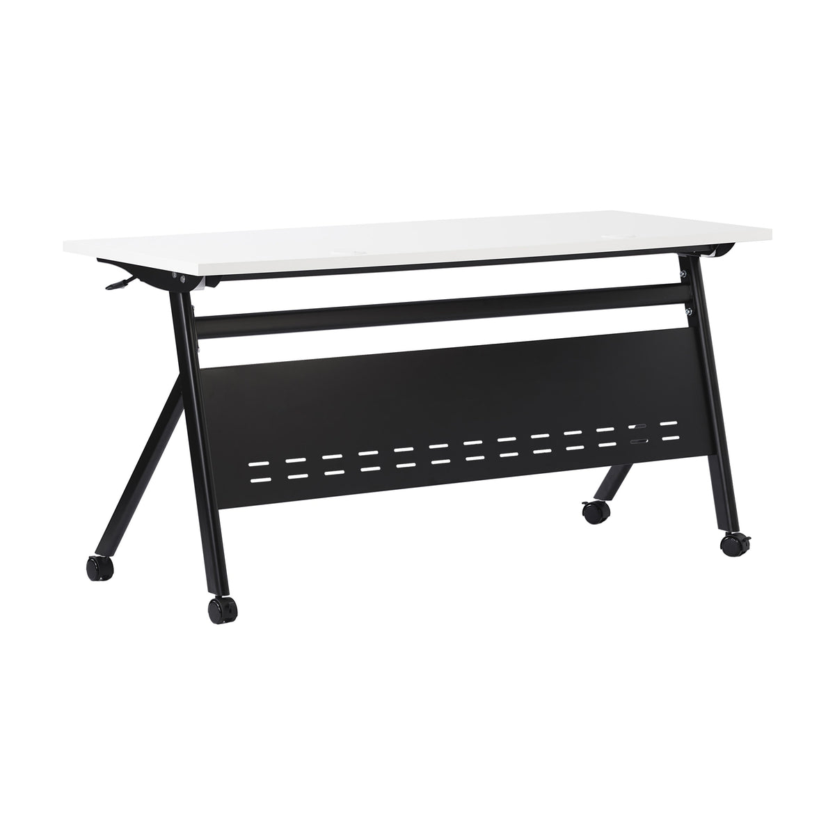 White Top/Black Frame |#| Commercial Nesting Flip Training Table with Steel Frame and Y-Legs in White/Blk