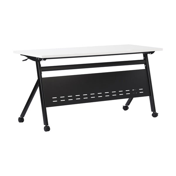 White Top/Black Frame |#| Commercial Nesting Flip Training Table with Steel Frame and Y-Legs in White/Blk
