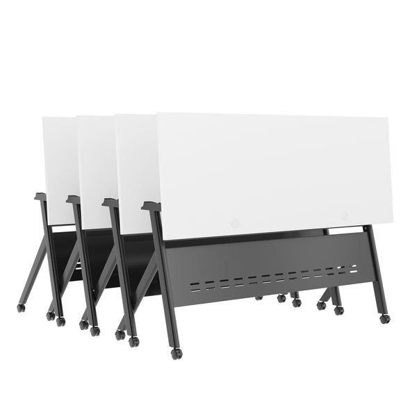 White Top/Black Frame |#| Commercial Nesting Flip Training Table with Steel Frame and Y-Legs in White/Blk