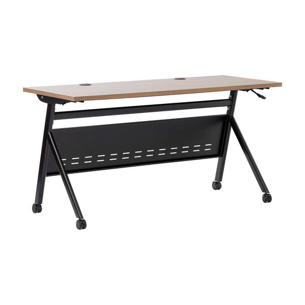 Walnut Top/Black Frame |#| Commercial Nesting Flip Training Table with Steel Frame and Y-Legs in Walnut/Blk