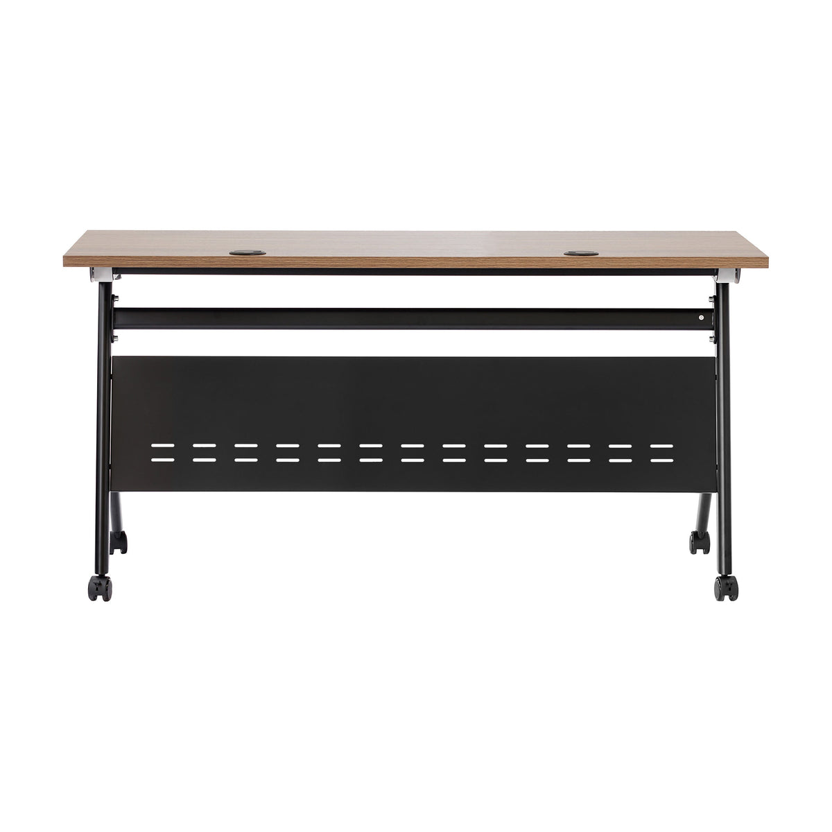 Walnut Top/Black Frame |#| Commercial Nesting Flip Training Table with Steel Frame and Y-Legs in Walnut/Blk