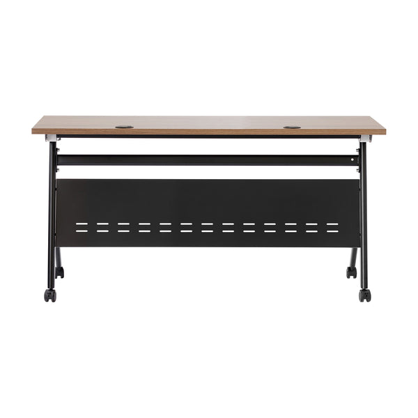 Walnut Top/Black Frame |#| Commercial Nesting Flip Training Table with Steel Frame and Y-Legs in Walnut/Blk
