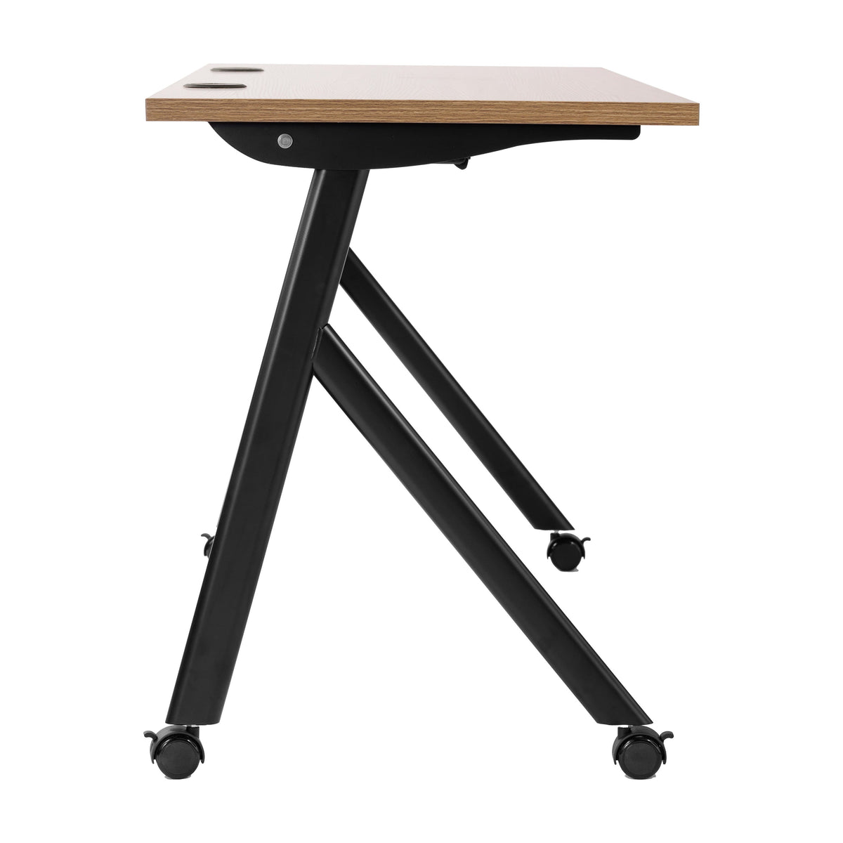 Walnut Top/Black Frame |#| Commercial Nesting Flip Training Table with Steel Frame and Y-Legs in Walnut/Blk