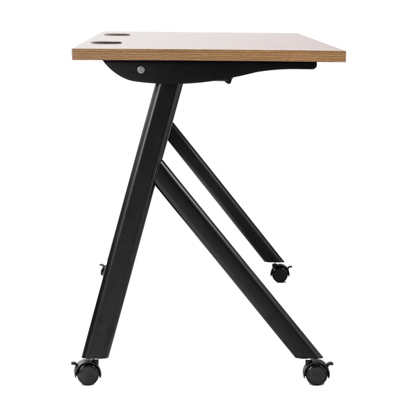 Walnut Top/Black Frame |#| Commercial Nesting Flip Training Table with Steel Frame and Y-Legs in Walnut/Blk