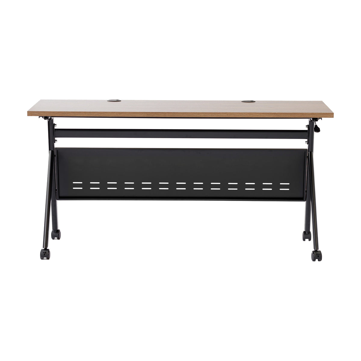 Walnut Top/Black Frame |#| Commercial Nesting Flip Training Table with Steel Frame and Y-Legs in Walnut/Blk