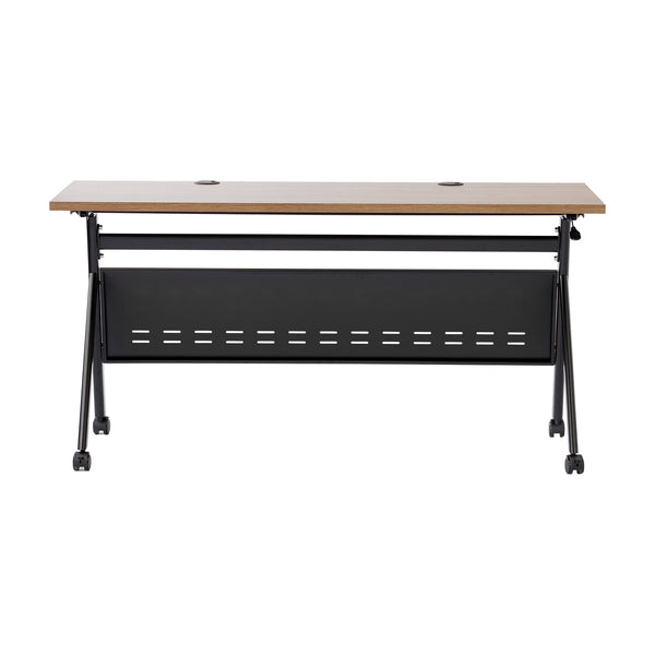 Walnut Top/Black Frame |#| Commercial Nesting Flip Training Table with Steel Frame and Y-Legs in Walnut/Blk