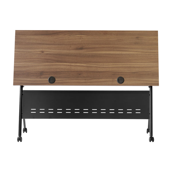 Walnut Top/Black Frame |#| Commercial Nesting Flip Training Table with Steel Frame and Y-Legs in Walnut/Blk