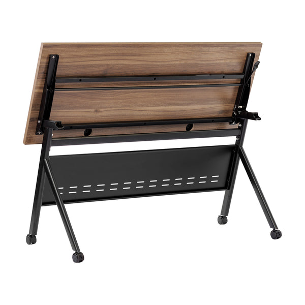 Walnut Top/Black Frame |#| Commercial Nesting Flip Training Table with Steel Frame and Y-Legs in Walnut/Blk