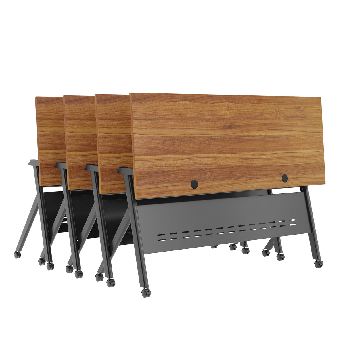 Walnut Top/Black Frame |#| Commercial Nesting Flip Training Table with Steel Frame and Y-Legs in Walnut/Blk