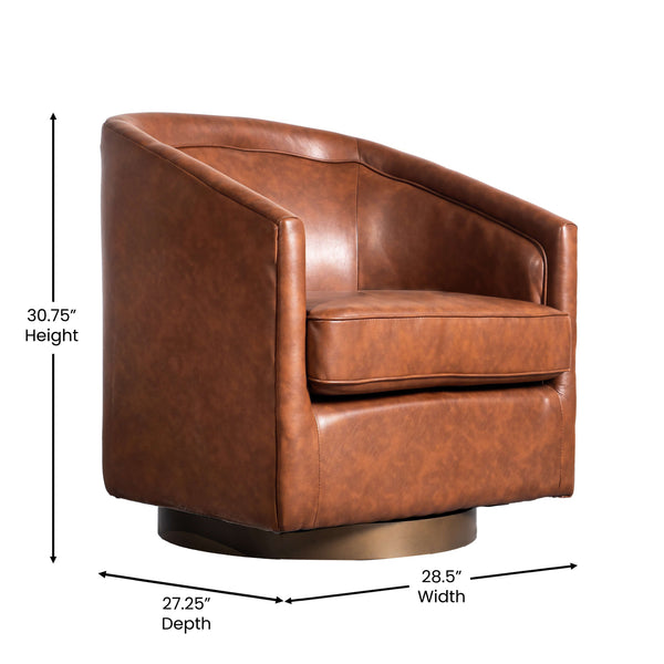 Brown LeatherSoft |#| Traditional Club Style Chair with 360° Swivel Metal Base in Brown LeatherSoft