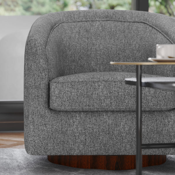 Gray |#| Traditional Club Style Accent Chair with 360° Swivel Metal Base in Gray Fabric